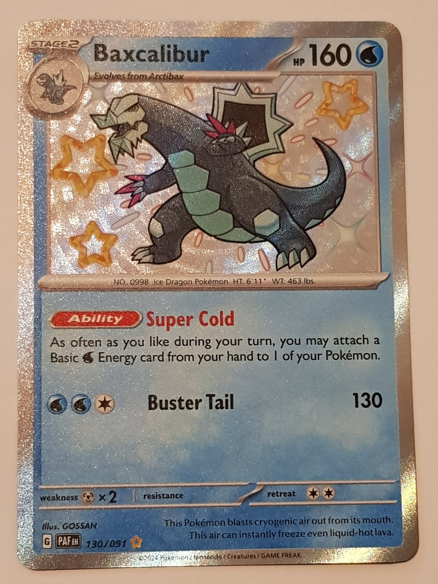 Pokemon Scarlet and Violet Paldean Fates Baxcalibur #130/091 Shiny Rar Rotterdam Comics Pokemon Scarlet and Violet Paldean Fates Baxcalibur #130/091 Shiny Rar Rotterdam Comics