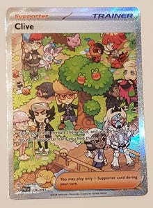 Pokemon Scarlet and Violet Paldean Fates Clive #236/091 Special Illustration Rare Holo Trading Card
