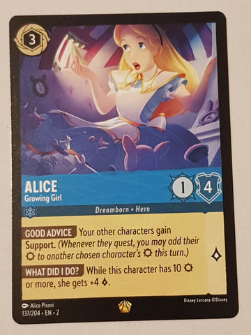 Disney Lorcana Rise of the Floodborn Alice Growing Girl #137/204 Legendary Rare Trading Card