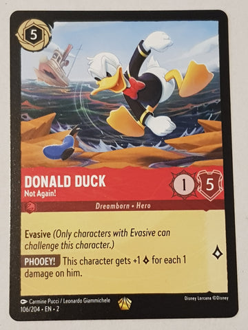 Disney Lorcana Rise of the Floodborn Donald Duck Not Again! #106/204 Legendary Rare Trading Card