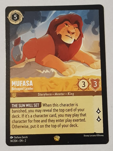 Disney Lorcana Rise of the Floodborn Mufasa Betrayed Leader #14/204 Legendary Rare Trading Card