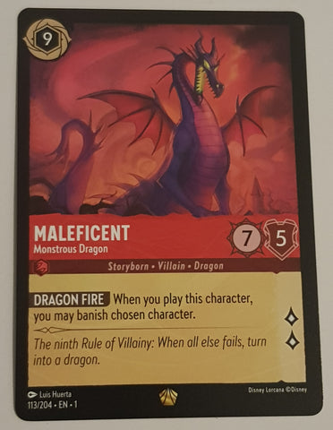Disney Lorcana the First Chapter Maleficent Monstrous Dragon #113/204 Legendary Rare Trading Card