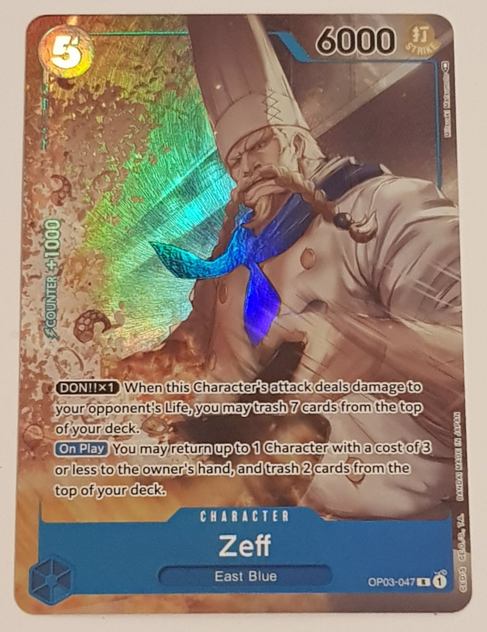One Piece Card Game OP-03 Pillars of Strength Zeff #OP03-047 Rare Alt Art Foil Trading Card One Piece Card Game OP-03 Pillars of Strength Zeff #OP03-047 Rare Alt Art Foil Trading Card