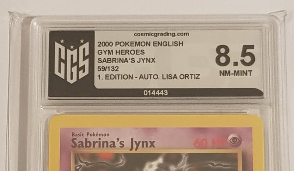 Pokemon Gym Heroes (1st Edition) Sabrina's Jynx #59/132 CGS 8.5 Trading Card (Signed by Lisa Ortiz)