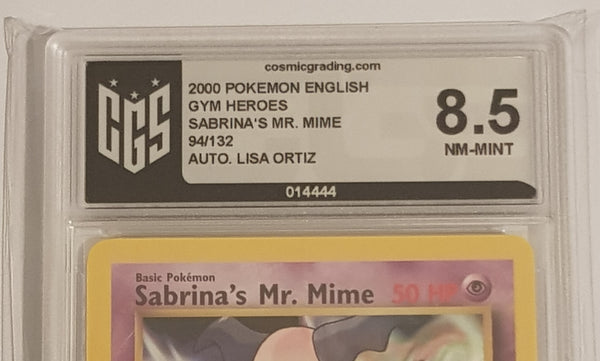 Pokemon Gym Heroes Sabrina's Mr. Mime #94/132 CGS 8.5 Trading Card (Signed by Lisa Ortiz)