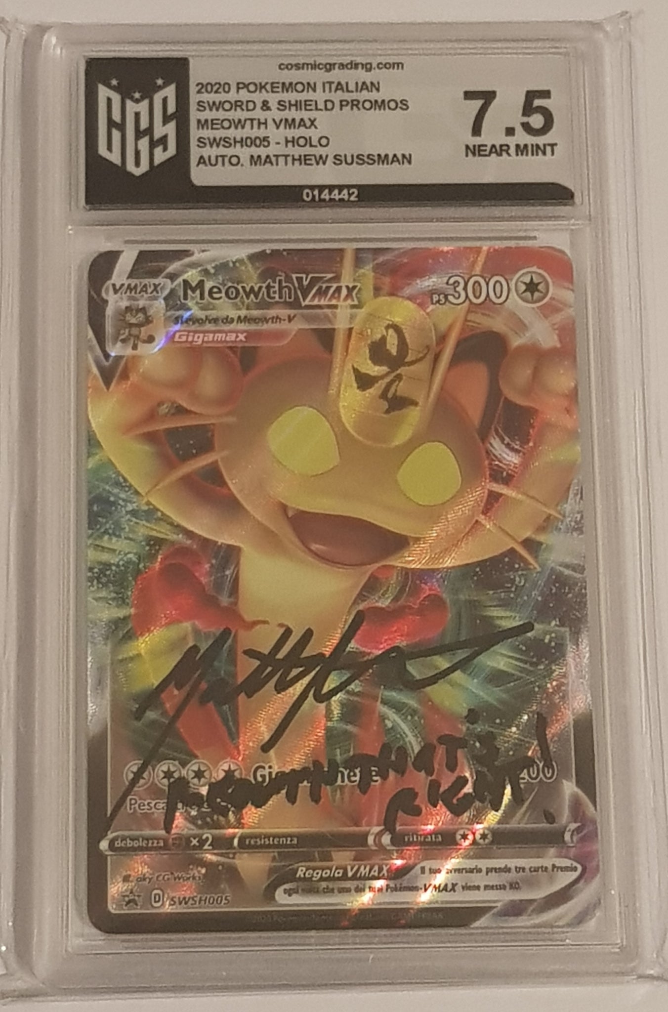 Pokemon Sword and Shield Meowth Vmax #SWSH005 Italian Black Star Promo Rotterdam Comics Pokemon Sword and Shield Meowth Vmax #SWSH005 Italian Black Star Promo Rotterdam Comics