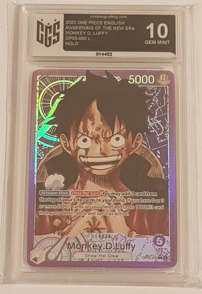 One Piece Card Game OP-05 Awakening of the New Era Monkey D Luffy #OP05-060 Leader Alt Art Parallel Foil CGS 10 Trading Card