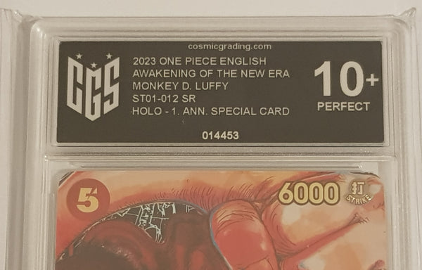 One Piece Card Game OP-05 Awakening of the New Era Monkey D Luffy #ST01-012 SR 1st Anniversary Alt Art Foil CGS Perfect 10+ (Black Label) Trading Card