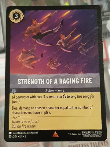 Disney Lorcana Rise of the Floodborn Strength of a Raging Fire #201/204 Rare Trading Card