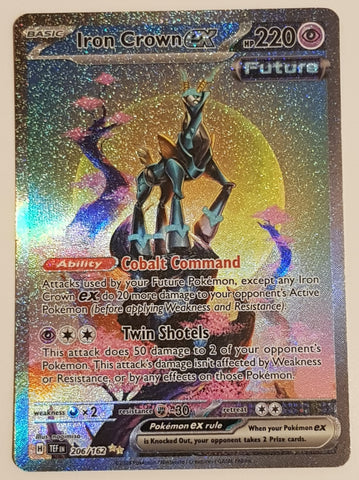 Pokemon Scarlet and Violet Temporal Forces Iron Crown Ex #206/162 Special Illustration Rare Holo Trading Card