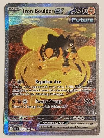 Pokemon Scarlet and Violet Temporal Forces Iron Boulder Ex #207/162 Special Illustration Rare Holo Trading Card
