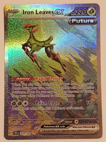 Pokemon Scarlet and Violet Temporal Forces Iron Leaves Ex #203/162 Special Illustration Rare Holo Trading Card