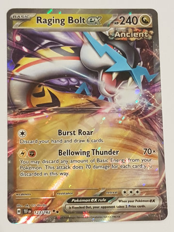 Pokemon Scarlet and Violet Temporal Forces Raging Bolt Ex #123/162 Rare Holo Trading Card