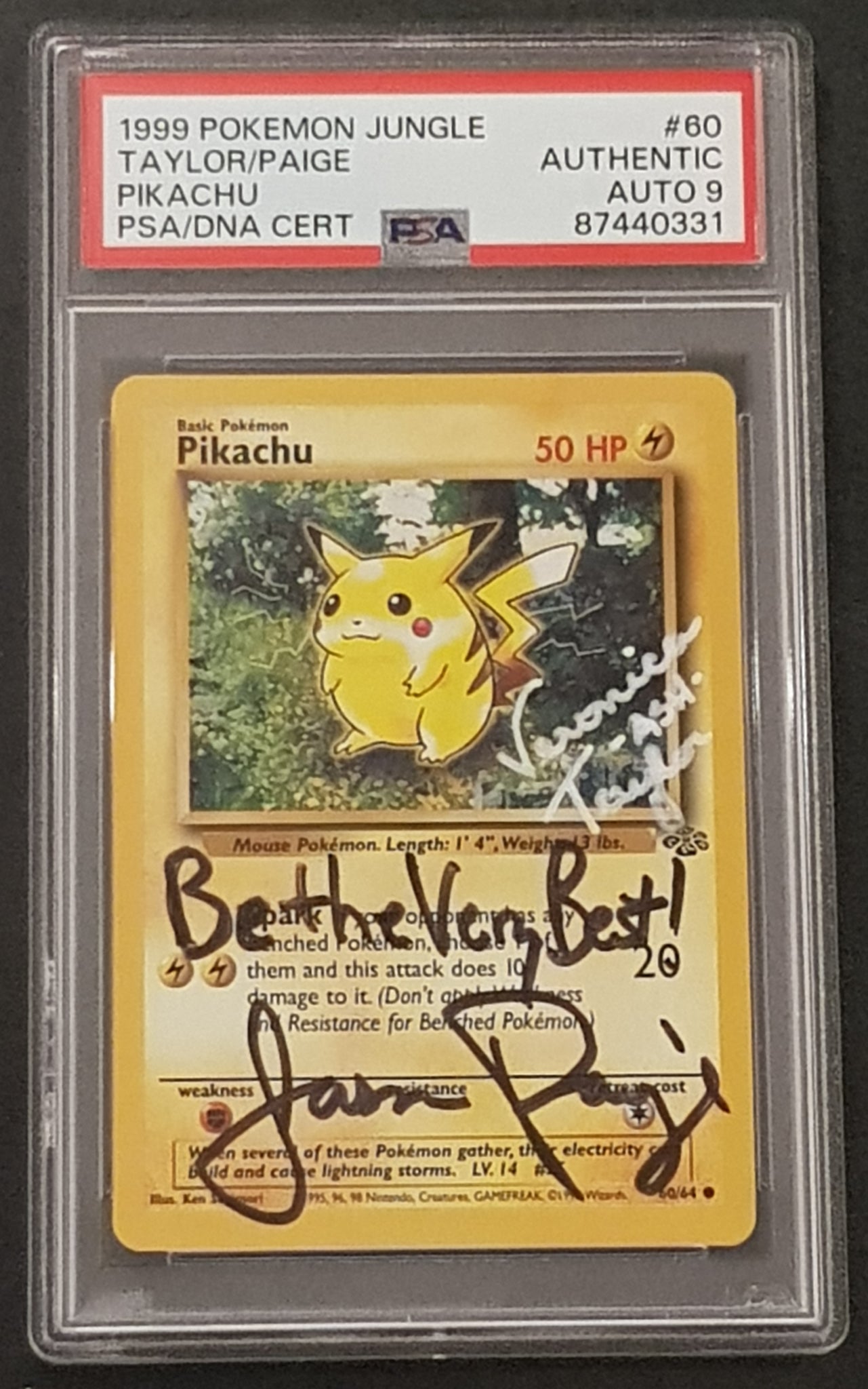 jason paige pokemon card Pokemon Jungle Pikachu #60/64 PSA Authentic AUTO 9 Trading Card (Signe – Rotterdam Comics