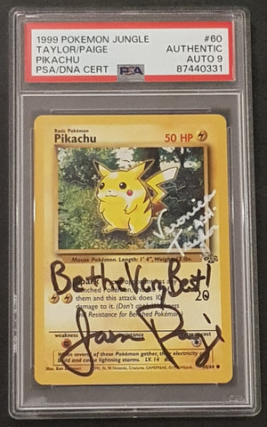 Pokemon Jungle Pikachu #60/64 PSA Authentic AUTO 8 Trading Card (Signed by Veronica Taylor and Jason Paige)