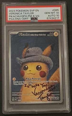 Pokemon x Van Gogh Museum Pikachu w/ Grey Felt Hat #SVP-085 Black Star Promo PSA 10/AUTO 10 Trading Card (Signed by Veronica Taylor)