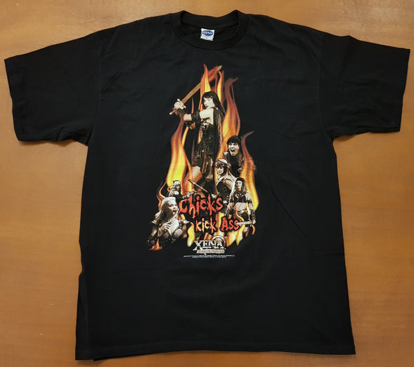 1997 Xena Warrior Princess Chicks Kick Ass T-shirt XL Black (Vtg)