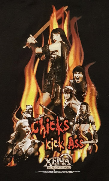 1997 Xena Warrior Princess Chicks Kick Ass T-shirt XL Black (Vtg)