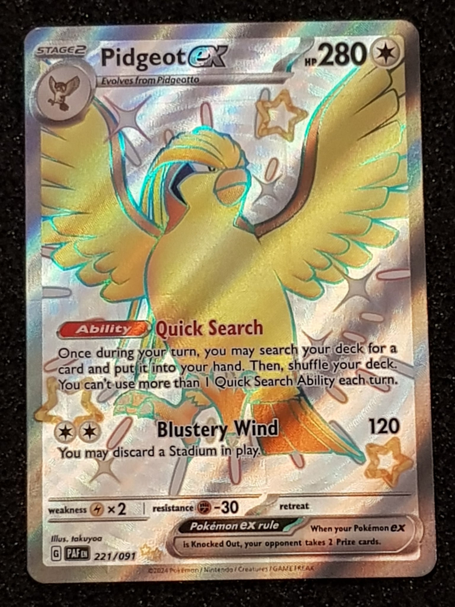 shiny pidgeot pokemon card Pokemon Scarlet and Violet Paldean Fates Pidgeot Ex #221/091 Shiny Ultra Rare Holo Trading Card