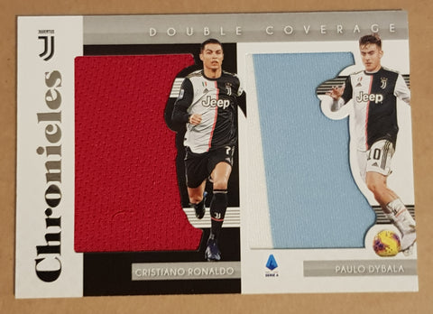 2019-20 Panini Chronicles Soccer Serie A Cristiano Ronaldo/Paolo Dybala Double Coverage #DC-JUV Player Worn Patch Trading Card