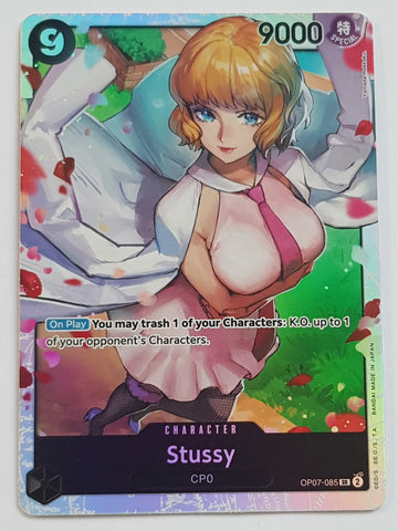 One Piece Card Game OP-07 500 Years in the Future Stussy #OP07-085 SR Foil Trading Card