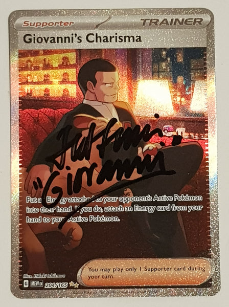 Pokemon Scarlet and Violet Mew 151 Giovanni's Charisma #204/165 Special Illustration Rare Holo Trading Card (Signed by Ted Lewis)