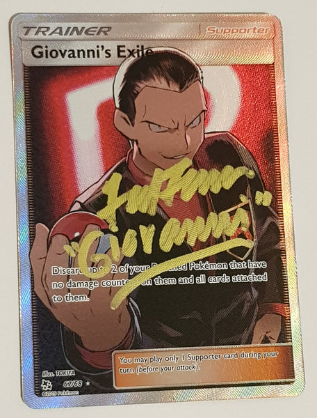 Pokemon Sun and Moon Hidden Fates Giovanni's Exile #067/068 Full Art Holo Rare Trading Card (Signed by Ted Lewis)