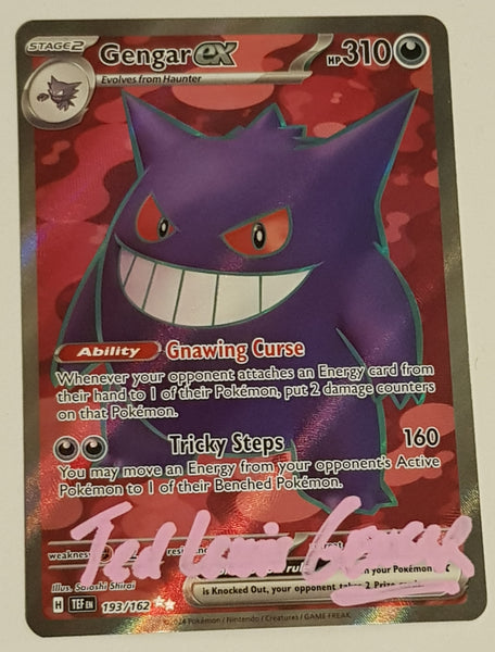 Pokemon Scarlet and Violet Temporal Forces Gengar Ex #193/162 Full Art Secret Rare Holo Trading Card (Signed by Ted Lewis)