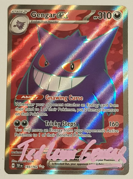 Pokemon Scarlet and Violet Temporal Forces Gengar Ex #193/162 Full Art Secret Rare Holo Trading Card (Signed by Ted Lewis)