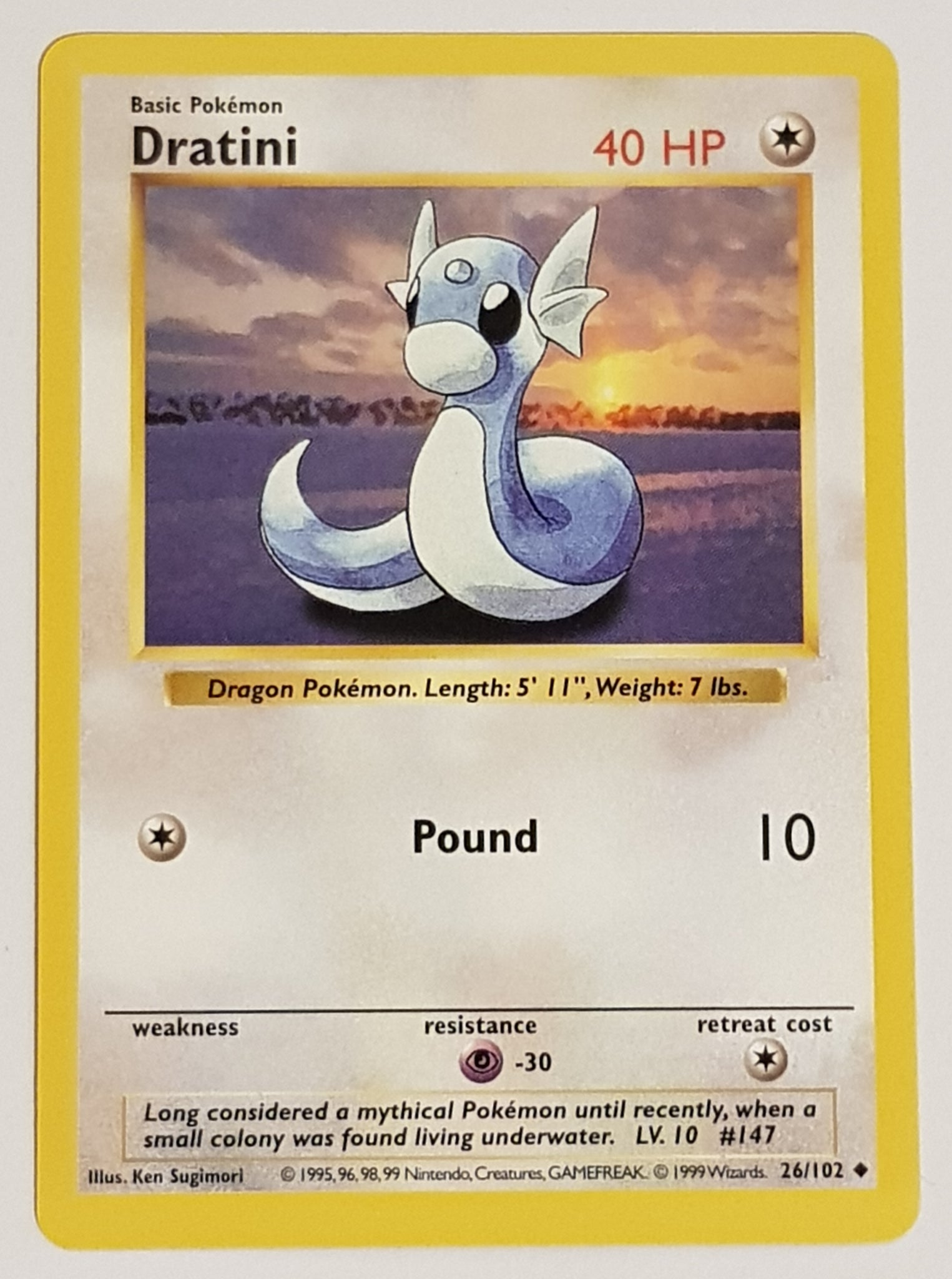 Pokemon Base Set (Shadowless) Dratini #26/102 Trading Card