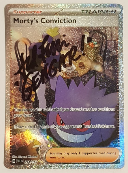 Pokemon Scarlet and Violet Temporal Forces Morty's Conviction #211/162 Special Illustration Rare Holo Trading Card (Signed by Ted Lewis)