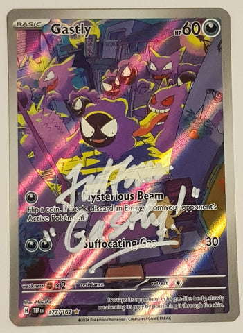 Pokemon Scarlet and Violet Temporal Forces Gastly #177/162 Illustration Rare Holo Trading Card (Signed by Ted Lewis)