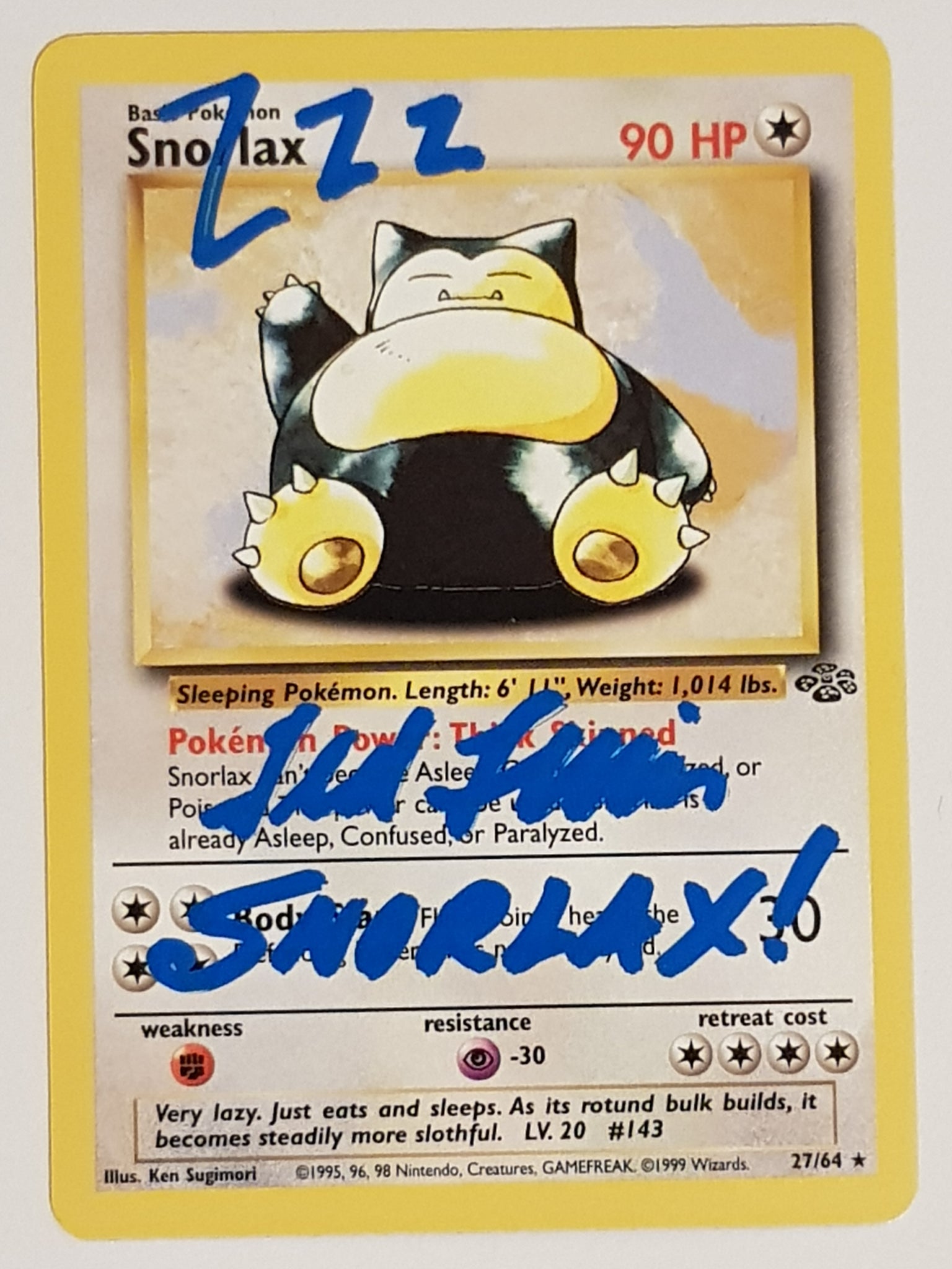 Pokemon Jungle Snorlax #27/64 Non-Holo Rare Trading Card (Signed by Ted Lewis)