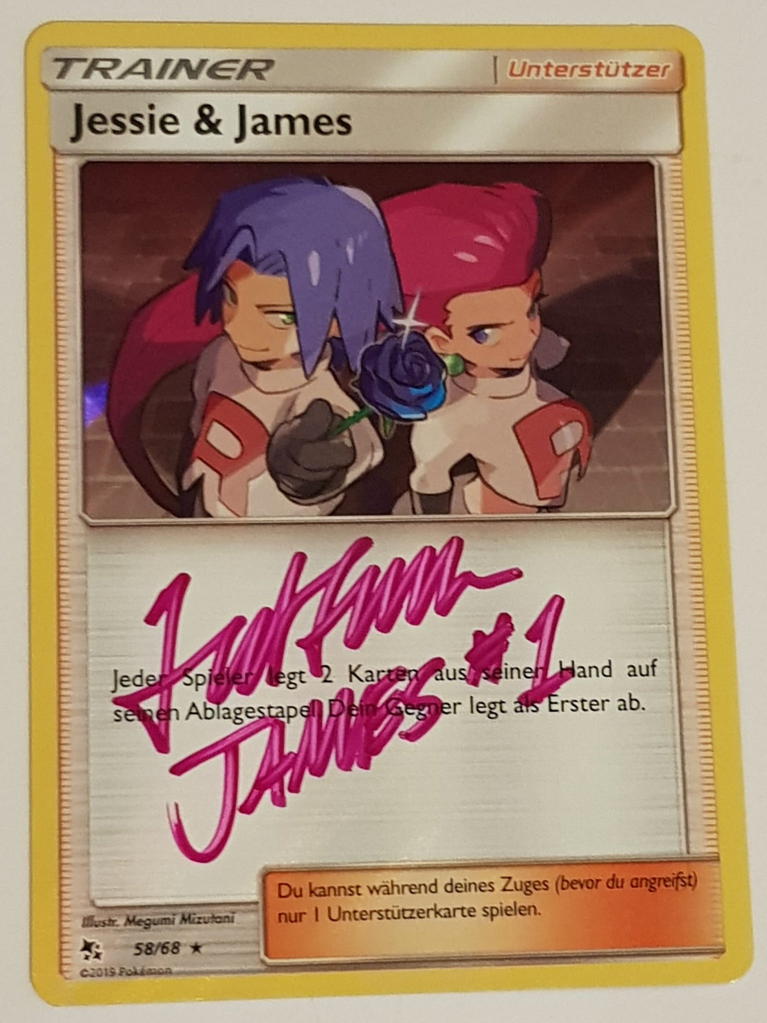 Pokemon Hidden Fates Jesse and James #58/68 Holo Rare Trading Card (Signed by Ted Lewis)