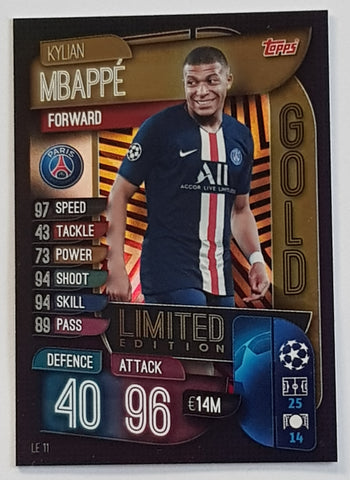 2019-20 Topps Match Attax Champions League Kylian Mbappe #LE11 Limited Edition Gold Trading Card