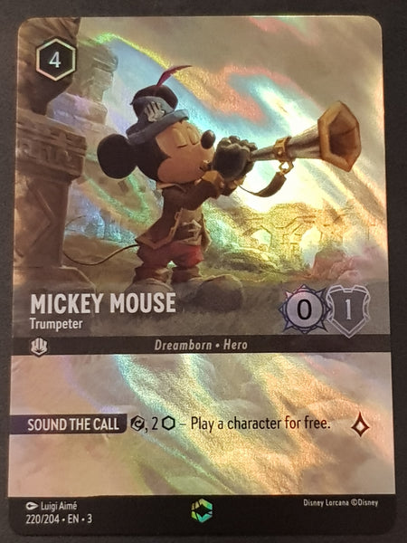 Disney Lorcana Into the Inklands Mickey Mouse Trumpeter #220/204 Enchanted Foil Trading Card