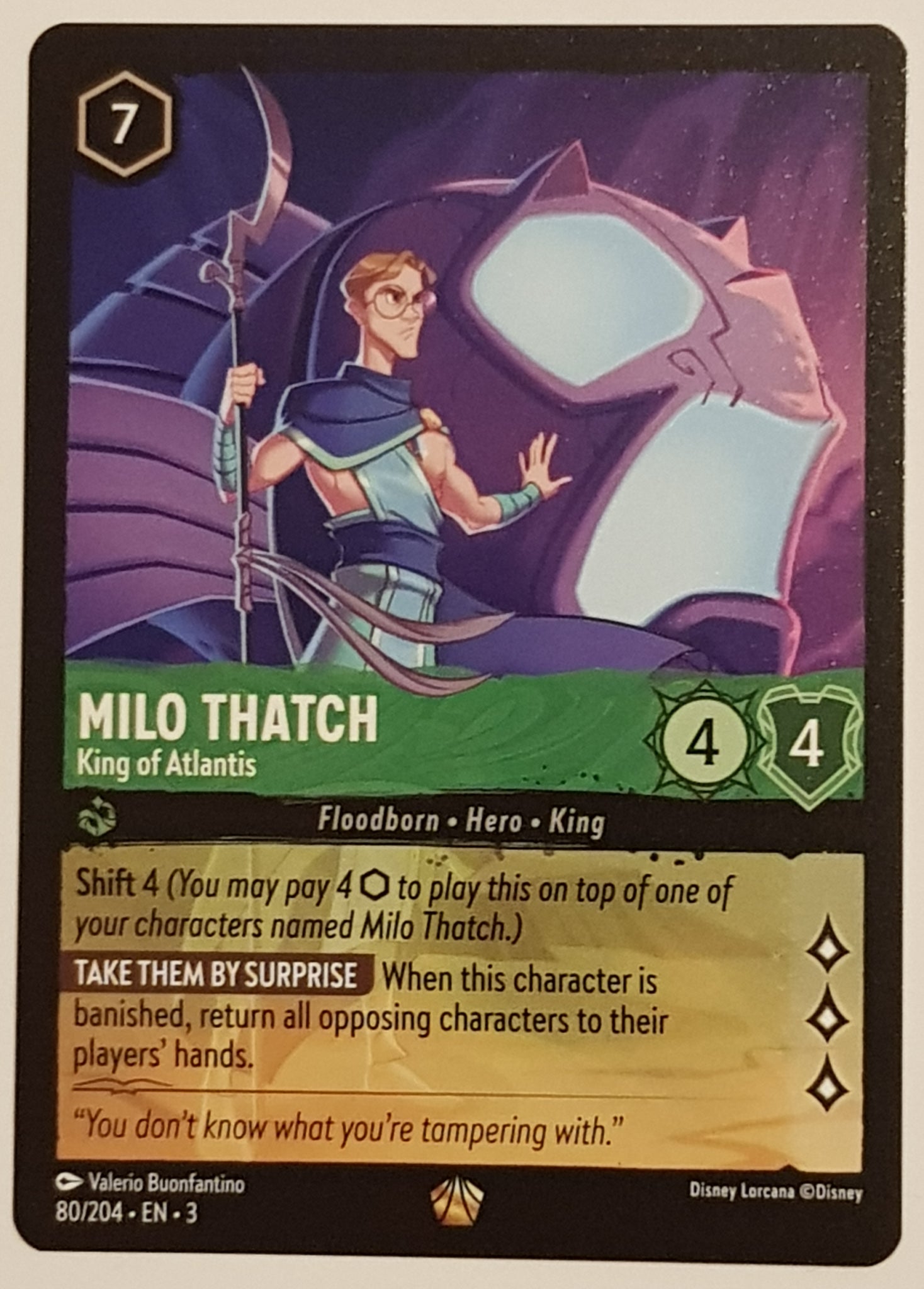 Disney Lorcana Into the Inklands Milo Thatch King of Atlantis #80/204 Legendary Rare Trading Card