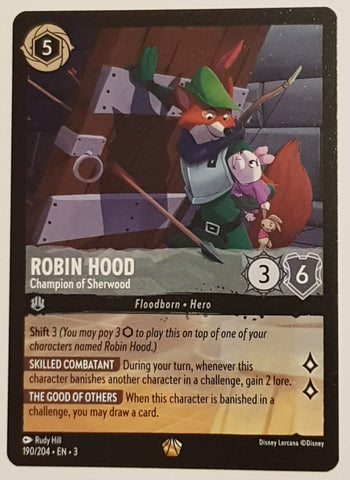 Disney Lorcana Into the Inklands Robin Hood Champion of Sherwood #190/204 Legendary Rare Trading Card