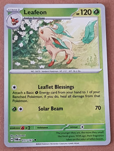 Pokemon Scarlet and Violet Twilight Masquerade Leafeon #011/167 Reverse Holo Trading Card