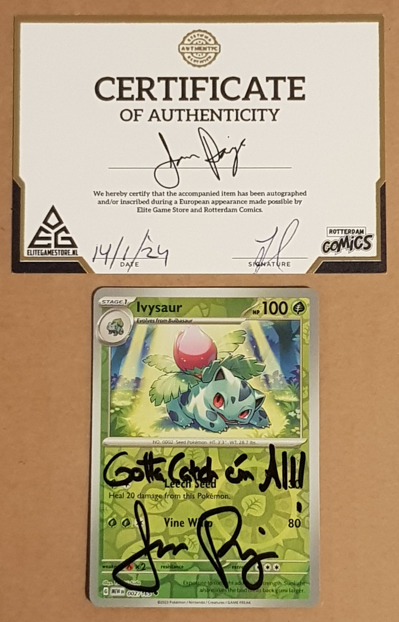 Pokemon Scarlet and Violet Mew 151 Ivysaur #002/165 Reverse Holo Trading Card (Signed by Jason Paige)