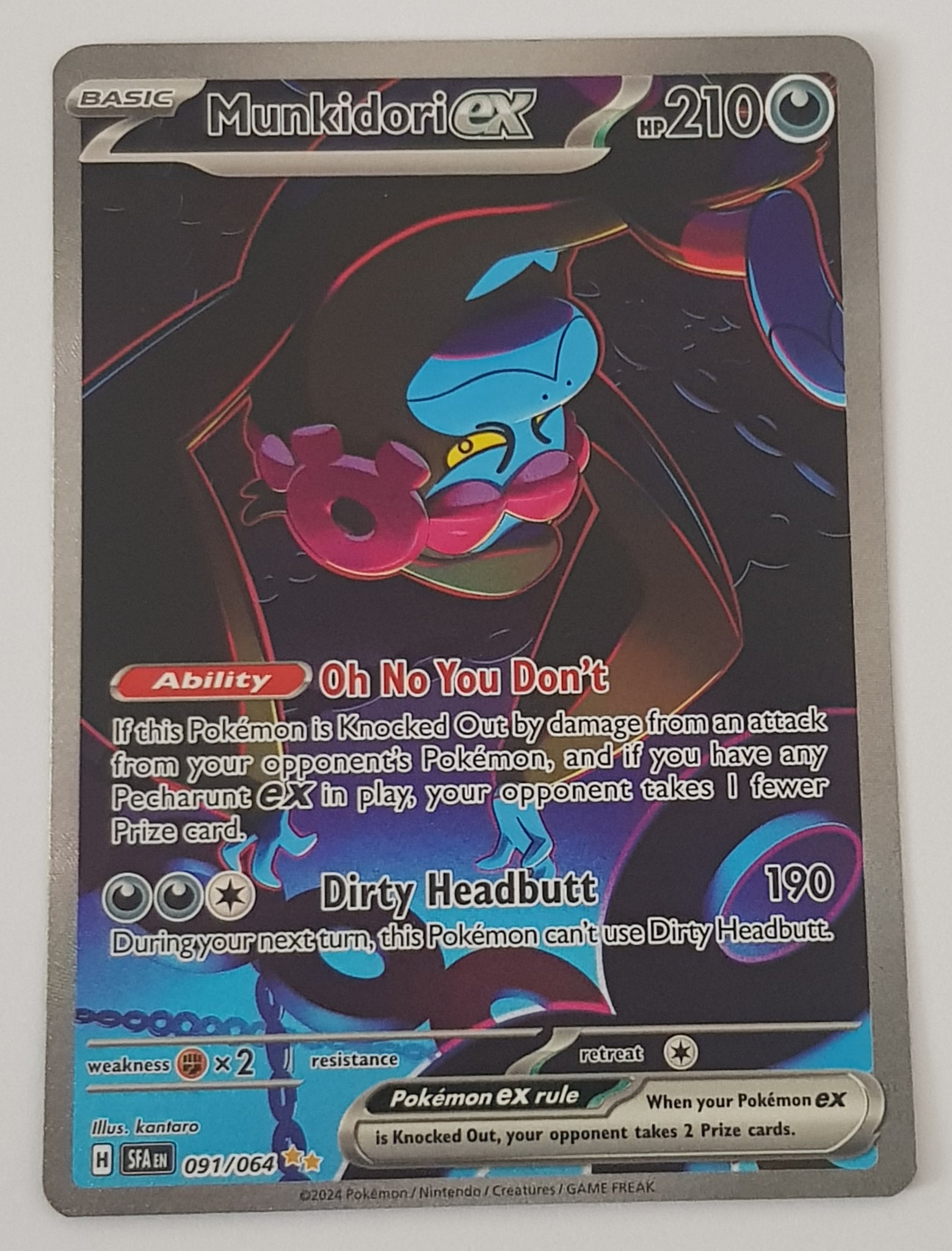 Pokemon Scarlet and Violet Shrouded Fable Munkidori Ex #091/064 Special Illustration Rare Holo Trading Card