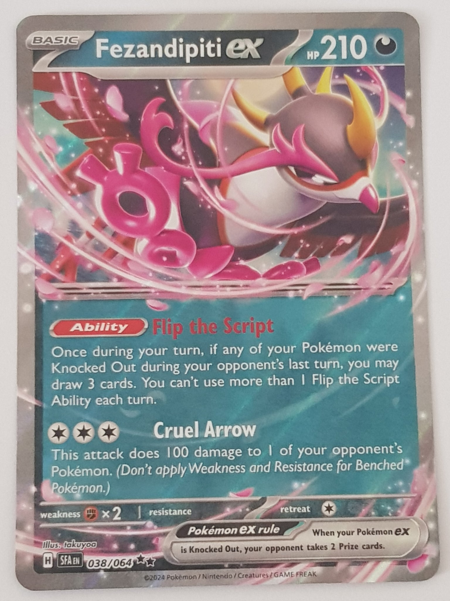 Pokemon Scarlet and Violet Shrouded Fable Fezandipiti Ex #038/064 Double Rare Holo Trading Card