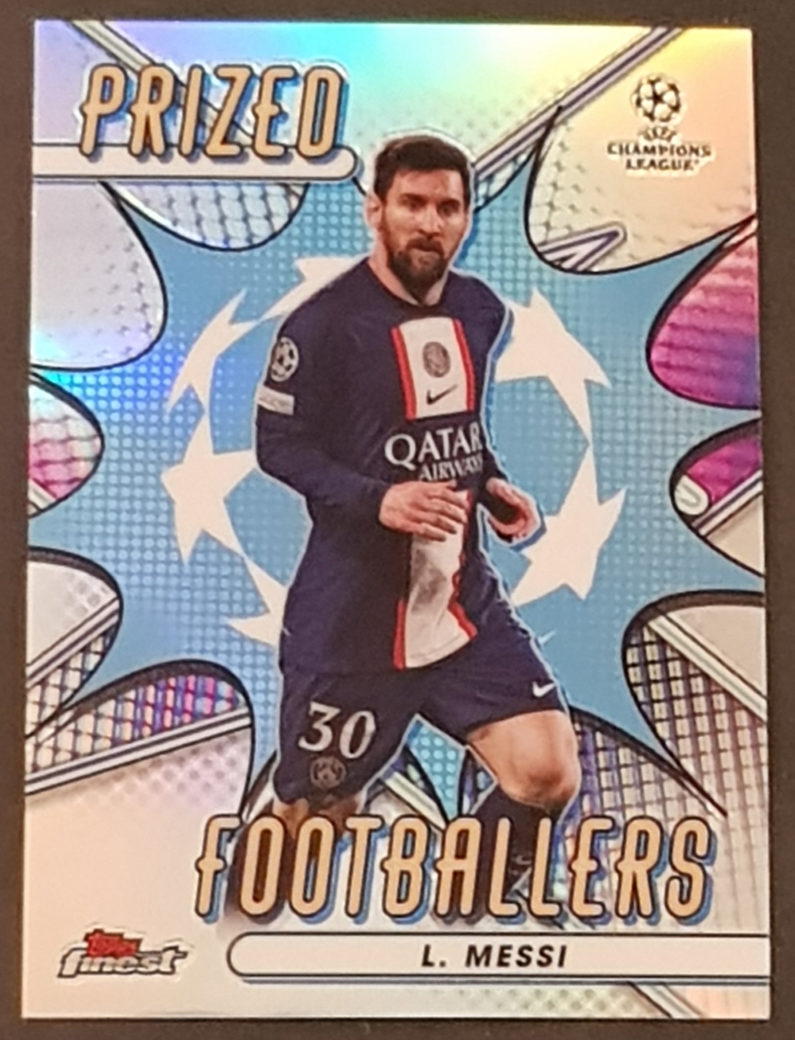 2022-23 Topps Finest UEFA Champions League Lionel Messi Prized Footballers #PF-9 Trading Card