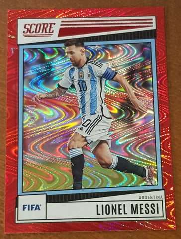 2022-23 Panini Score FIFA Lionel Messi #15 Red Swirl Parallel /65 Trading Card