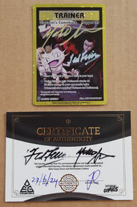 Pokemon Giovanni x Meowth CGS Custom Illustration Art Holo Trading Card (Signed by Ted Lewis and Matthew Sussman)