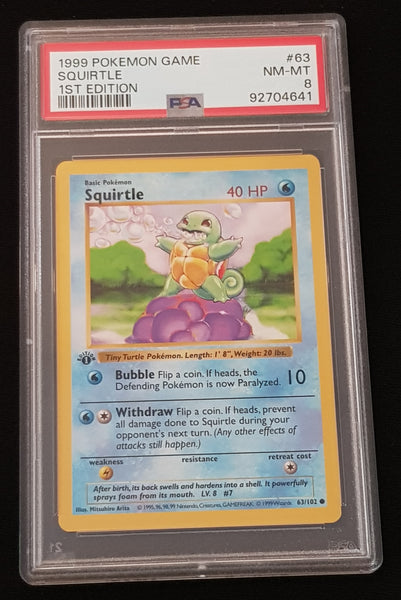 Pokemon Base Set (1st Edition Shadowless) Squirtle #63/102 PSA 8 Trading Card