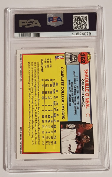 1992 Topps Basketball Shaquille O'Neal #362 PSA 9 Rookie Card