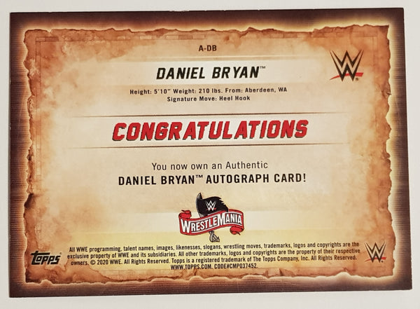 2020 Topps WWE Road to Wrestlemania Daniel Bryan #A-DB SSP Blue /50 Autograph Card