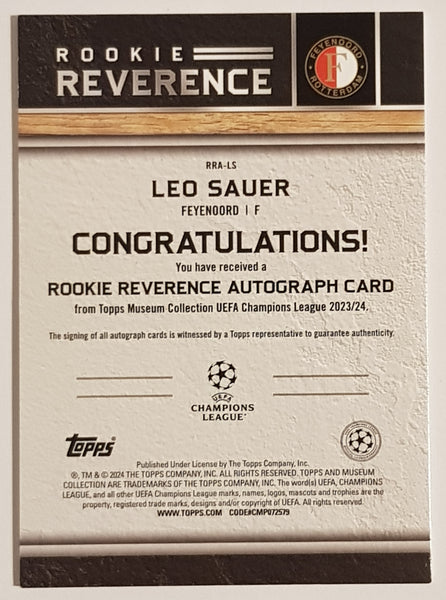 2023-24 Topps Museum Collection UEFA Champions League Rookie Reverence Leo Sauer #RRA-LS /299 Autograph Rookie Card