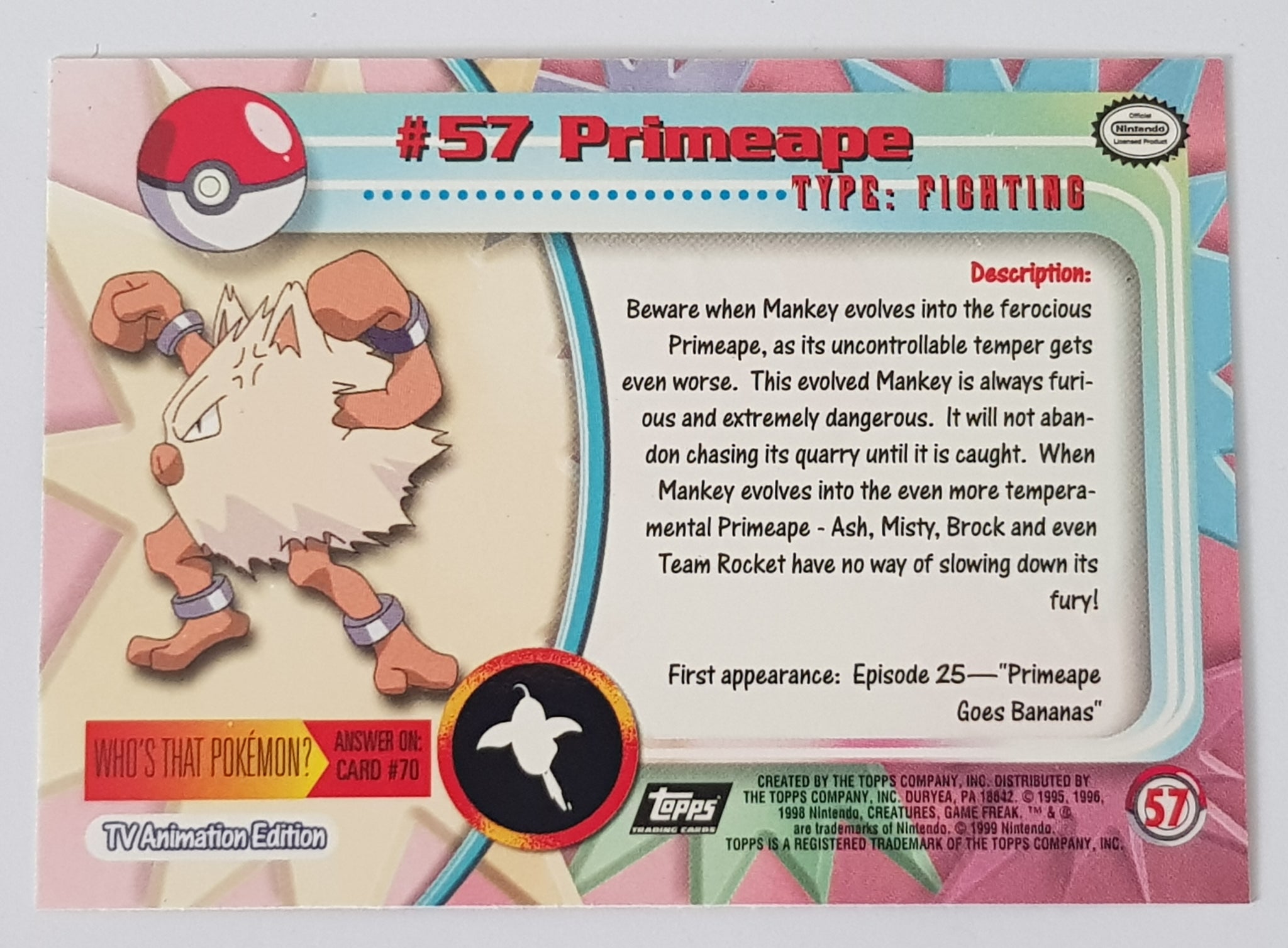 1999 Topps Pokemon TV Animation Series 1 Primeape #57 Foil Trading Car – Rotterdam Comics